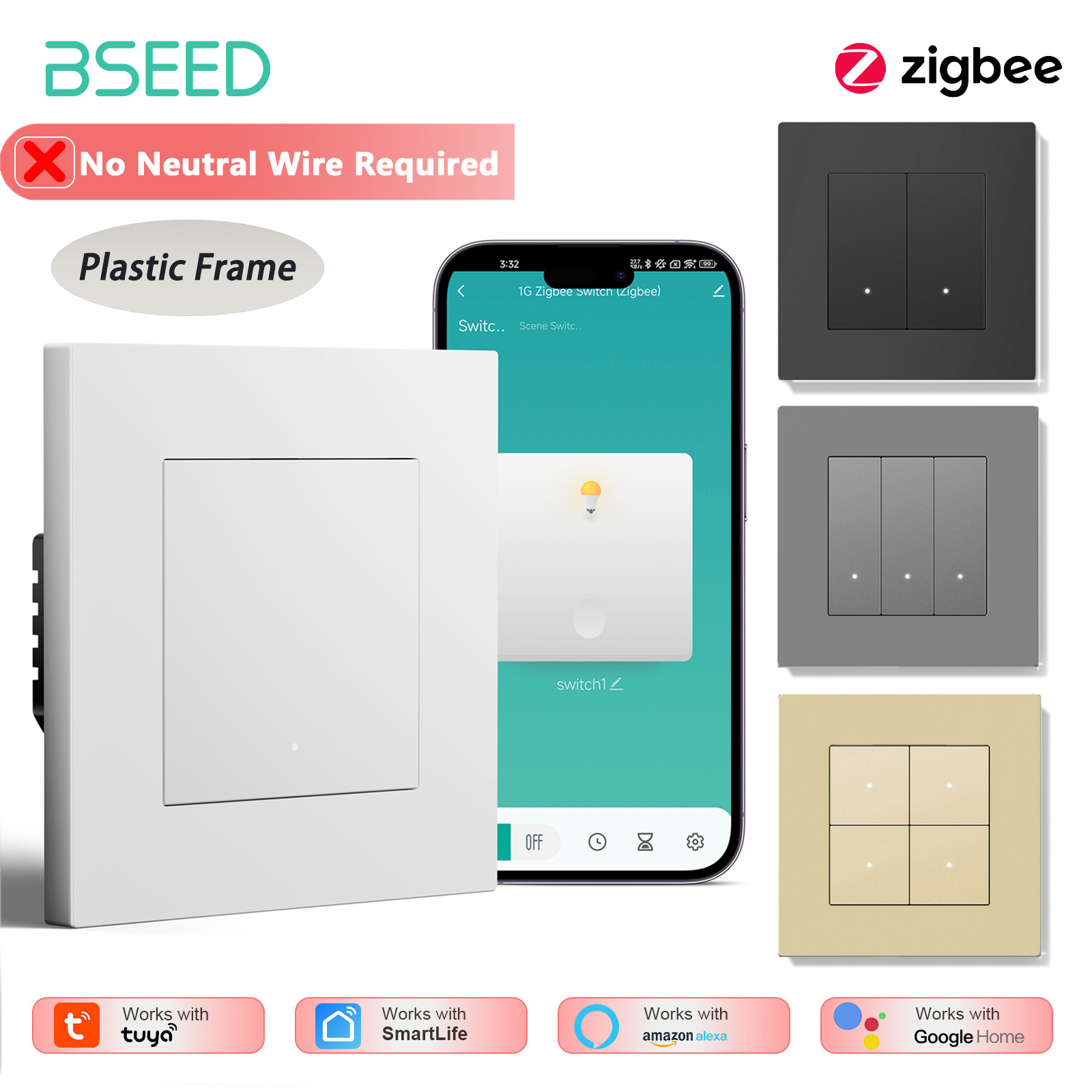 Tuya 4 Channel - BSEED 1/2/3/4Gang Zigbee Işık Anahtarı Akıllı
